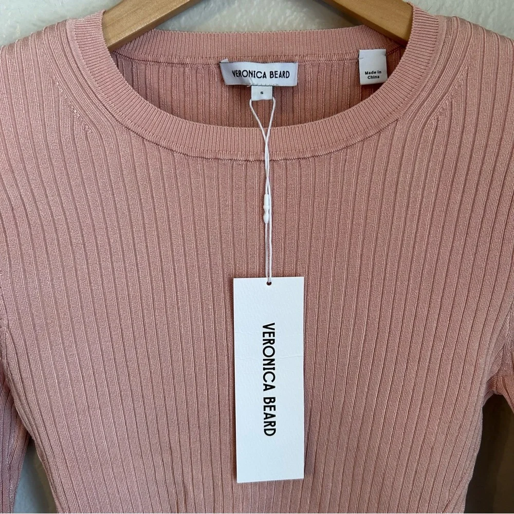 NWT, Veronica Beard Women’s Acara Ribbed Knit Pullover in Pink Clay, Size Small - Picture 4 of 11